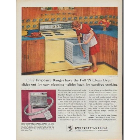 1962 Frigidaire Ad "Pull 'N Clean Oven"